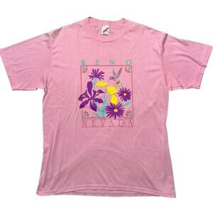 Vintage 80s Reno Nevada Floral Flowers Pink Graphic T-Shirt - size XL
